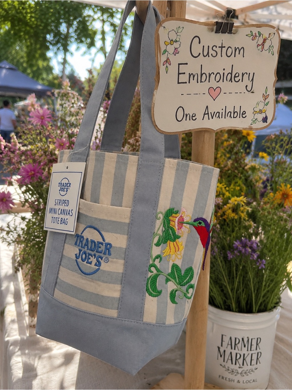 💙Trader Joe’s Mini Canvas Tote Bags with Custom Embroidery